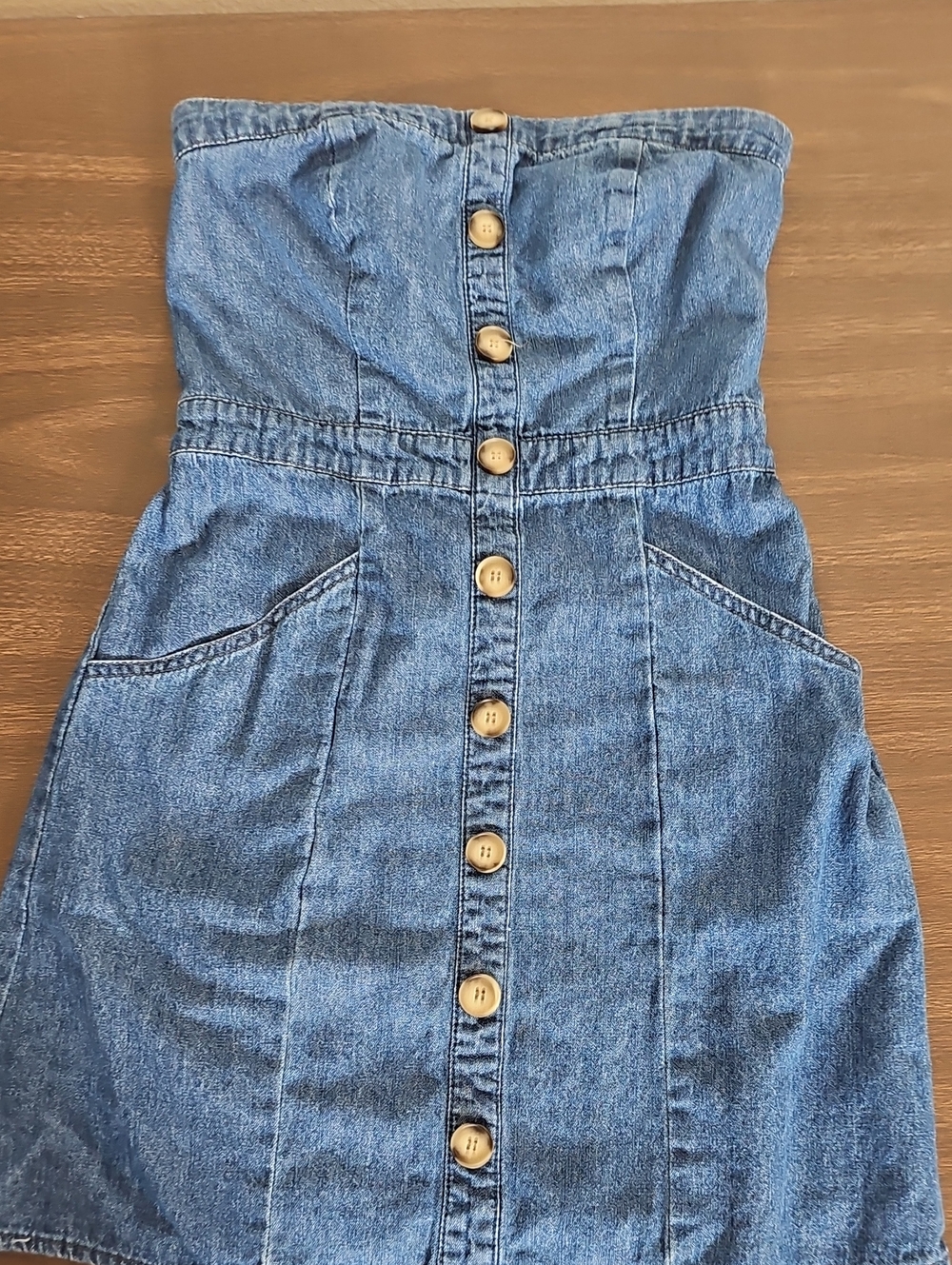 Lulu's Blue Strapless Button-Front Denim Dress